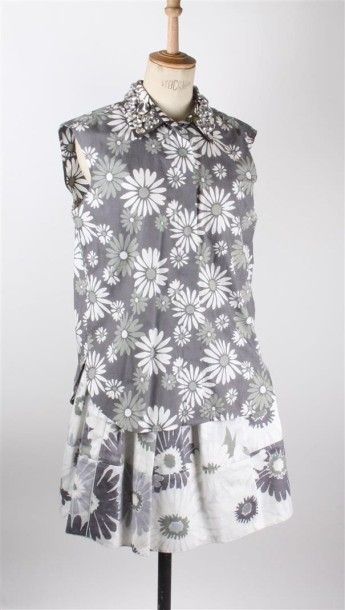 Marc JACOBS Ensemble en coton imprimé gris à motif floral composé d'un chemisier...