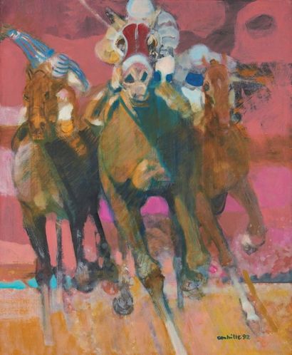 Paul AMBILLE (1930-2010) 
Les trois chevaux, 1992
Huile sur toile, signée et datée...
