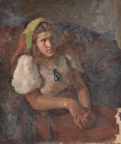 Patricia Preece (1900-1971) 
Swiss peasant
Huile sur toile, signée en bas à gauche,...