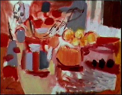 André LIBION (1924-1993) 
Nature morte en rouge
Huile sur toile, signée en bas à...