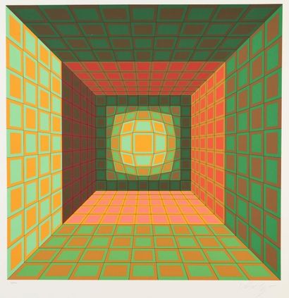 Victor VASARELY (1906-1997) 
Composition cinétique
Lithographie en couleurs, signée...