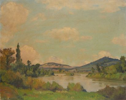 CLAUDE RAMEAU (1876-1955) 
Paysage au lac
Huile sur toile, signée en bas à gauche...