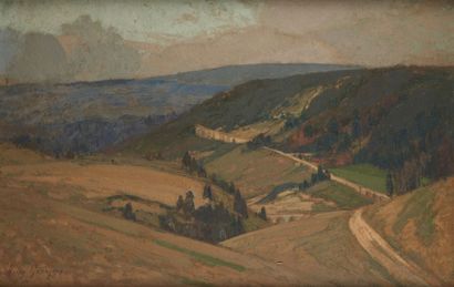 Henry GROSJEAN (1864-1948) 
Paysage au pont
Huile sur toile, signée en bas à gauche.
60...