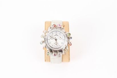 MEYERS "Lady Diamond". Montre bracelet de dame en acier formant chronographe, le...