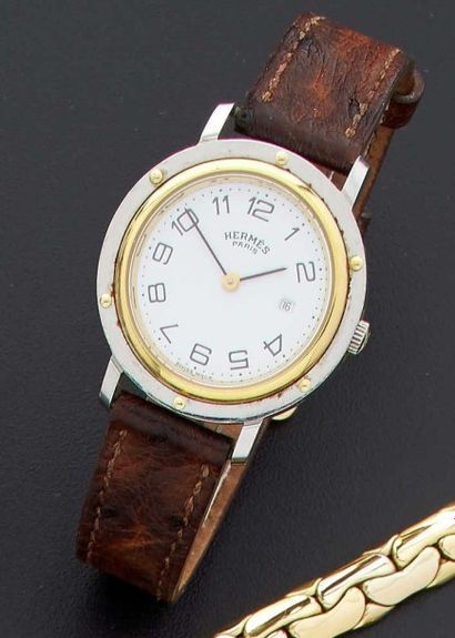 HERMES Clipper.Montre bracelet de femme en acier, la montre de forme ronde, chiffres...