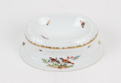 MEISSEN Salière simple de forme ovale en porcelaine à décor polychrome d'oiseaux...