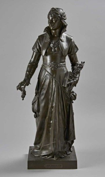 Jean-Louis GREGOIRE (1840-1890) La Charité 
Epreuve en bronze à patine brune, signée...