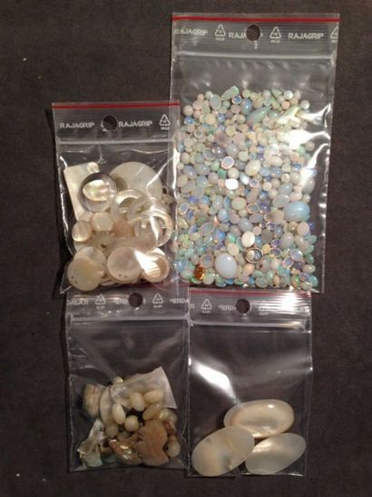 null LOT de pierres ornementales (calcédoine, opale, nacre...) et pierres d'imit...