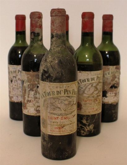 null 6 Bouteilles de LATOUR DUPIN FIGEAC 1959 étiquettes abîmées et déchirées - oyennement...