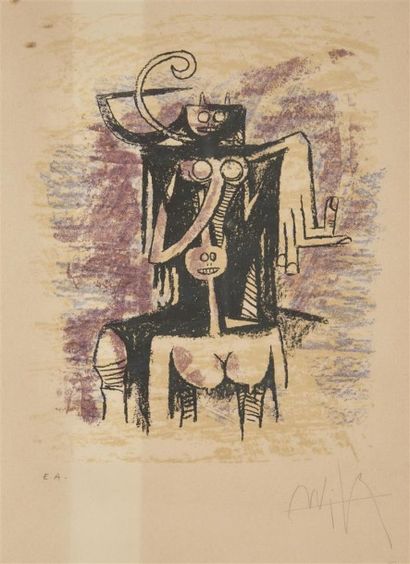Wifredo LAM (1902-1982) 
Composition aux personnages lithographie en couleurs, signée...