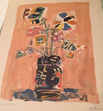 Paul Aïzpiri (1919) 
Bouquet de fleurs lithographie en couleurs, signée en bas à...
