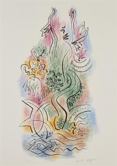 André MASSON (1896-1987) 
Sans titre lithographie en couleurs, signée en bas à droite,...