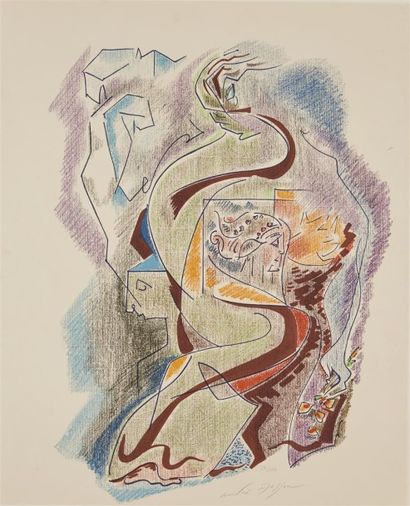 André MASSON (1896-1987) 
Composition au visage lithographie en couleurs, signée...