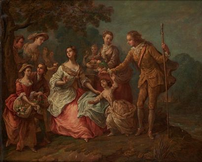 Attribué à Philippe MERCIER (1689 - 1760) Scène pastorale
L'embarquement pour Cythère
Paire...