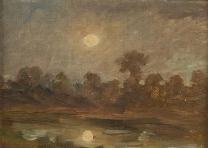 Paul HUET (Paris 1803 - 1869) Paysage nocturne au clair de lune
Toile
18 x 25 cm
PROVENANCE:
Atelier...