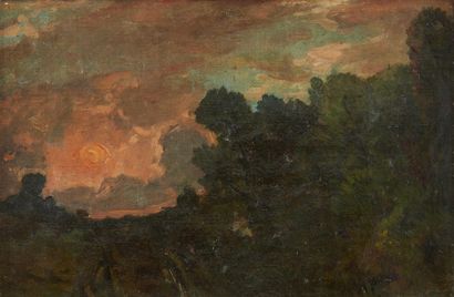 Paul HUET (Paris 1803 - 1869) Le bout du monde Sur sa toile d'origine 19,5 x 27 cm
Annoté...