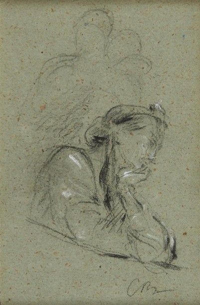 Jean Baptiste CARPEAUX (Valenciennes 1827 - Courbevoie 1875) Une femme accoudée
Crayon...