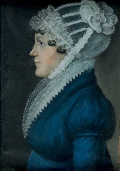 École FRANÇAISE vers 1810 Portrait d'un homme de profil
Portrait d'une femme de profil
Paire...