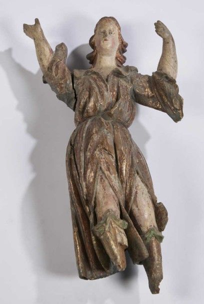 null FIGURE féminine en bois peint et doré, les bras levés; (fragment)
XVIIe siècle
H:...