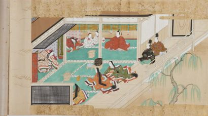 JAPON, école de TOSA - XIXe siècle Deux encres polychromes sur papier, scènes du...