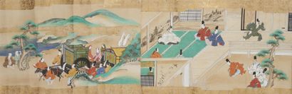 JAPON, école de TOSA - XIXe siècle Deux encres polychromes sur papier, scènes du...
