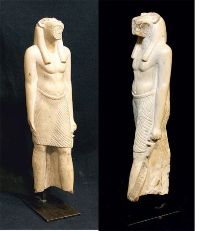null ANUBIS. Importante statuette en calcaire blancreprésentant le dieu à corps humain...