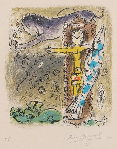 Marc CHAGALL (1887-1985) Le Christ à l'horloge Lithographie en couleurs, signée en...