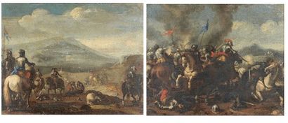 Ecole NAPOLITAINE du XVIIIème siècle Chocs de cavalerie Série de six toiles 36 x...