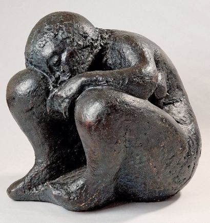 Edmond MOIRIGNOT (1913-2002) La Planète endormie Epreuve en bronze a patine noire,...