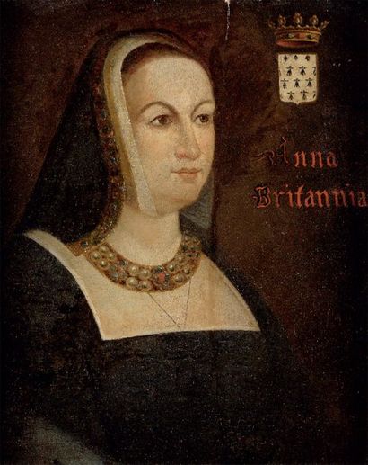 Ecole FRANÇAISE DU XVIème siècle Portrait d'Anne de Bretagne Panneau parqueté 61X52,5...
