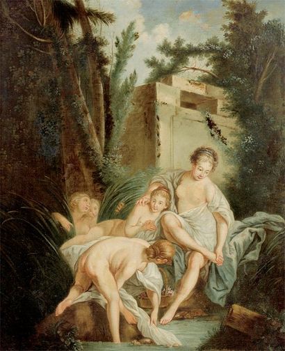 Attribué à Jacques CHARLIER (Actif à Paris au XVIIIème siècle) Nymphes au bain Toile...