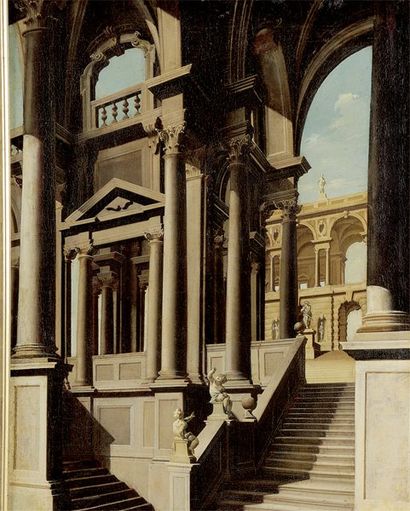 Attribué à Giovanni Niccolo SERVANDONI (1695-1766) Caprice architectural à l'escalier...