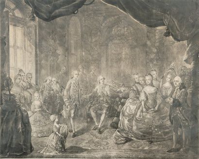 Gauthier d'AGOTY d'après Le Roi Louis XV et sa famille à Versailles quand Choiseul...