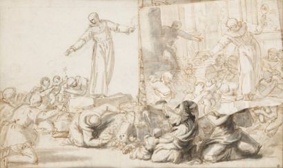 Ecole ITALIENNE du XVIème siècle, atelier de Perin del VAGA Scène de sacrifice Plume...