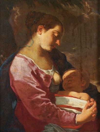 Flaminio TORRE (Bologne 1620 - Modène 1661) Vierge à l'Enfant Toile 66 x 50,5 cm...