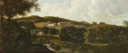 Attribué à Crescenzio di ONOFRIO (1632 - 1712) Paysage d'Italie Toile 57,5 x 135...