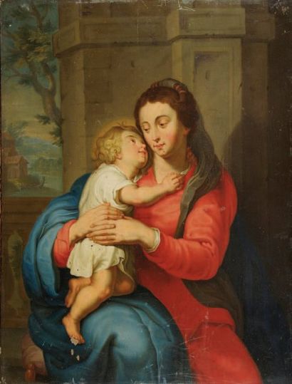 Attribué à Balthasar BESCHEY (1708 - 1776) La Vierge à l'Enfant Panneau 43,5 x 33...