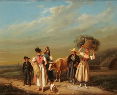 Noël Dieudonné FINART (Condé 1797 - Paris 1852) La rencontre sur le chemin Sur sa...