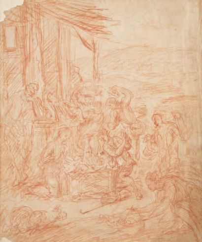 Ecole ITALIENNE du XVIIIème siècle L'Adoration des bergers Sanguine. 42 x 35,5 cm....
