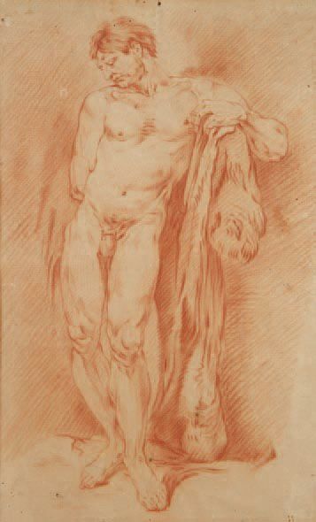 Attribué à Carle van LOO (1705 - 1765) Académie d'homme Sanguine. 35,5 x 22 cm