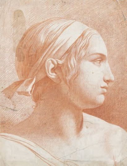 Attribué à André François VINCENT (1746 - 1816) Tête de femme de profil Sanguine....