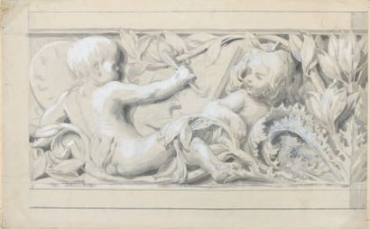 Ensemble de deux dessins Ecole FRANCAISE du XIXème siècle Projet de tabernacle Plume...