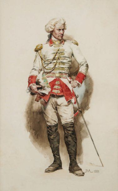 Ernest MEISSONIER (Lyon 1815 - Paris 1891) Soldat autrichien ? Aquarelle. 34 x 21,5...