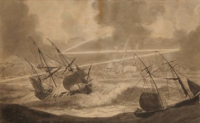 Ecole FRANCAISE du XIXème siècle Navire dans la tempête sur la mer noire, le 14 décembre...