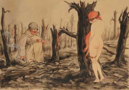 Louis ICARD (1888-1950) La dernière Nymphe, Somme 1919. Encre t gouache sur papier,...