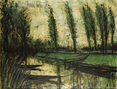Bernard BUFFET (1828-1999) Les bords de l'Yonne, 1962. Huile sur toile, signée et...