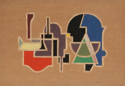 Henri NOUVEAU (1901-1959) Sans titre, 1940. Technique mixte sur papier, monogrammé...