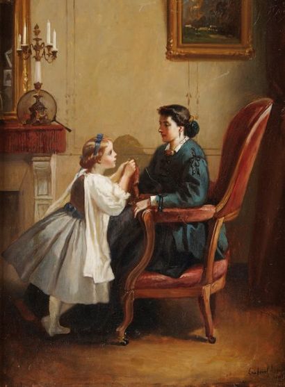 François Louis LANFANT de METZ (Sierck 1814 - Le Havre 1892) Jeune fille devant sa...