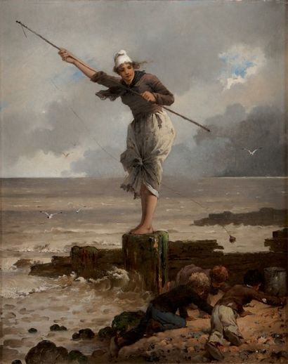 Georges Jules Ernest BINET (Le Havre 1865 - Toulon 1949) Les pêcheurs de moules Sur...