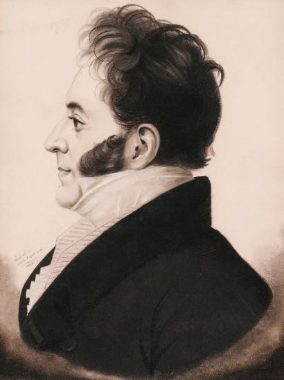 Etienne BOUCHARDY (Lyon ? - Paris vers 1840) Portrait d'homme de profil Dessin au...